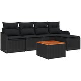 vidaXL 6-delni vrtni sofa set z blazinami Črn Poly Ratan in Akacija, 2-sedežni vrtni sofa z blazinami Črn Poly Ratan | Shoptok.si