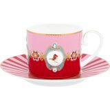Pip Studio Love Birds - Cappuccino skodelica s krožnikom - Rdeča/roza Cene