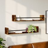 Maison Chic 2 kosi Stenske Police - Viseče police s prečkami dimljen hrast 80x16x14 cm, (21793576) | Shoptok.si