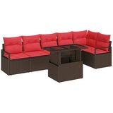 vidaXL Set sofe 7 kom. Smeđa poliratan - Smeđa sa stolom | shoptok.hr