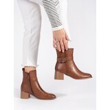 Shelvt Brown women's ankle boots on a heel with a buckle | Eponuda.ba