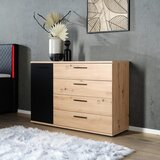 Mömax komoda racer-light, barva hrasta, črna, 4 predali | Shoptok.si