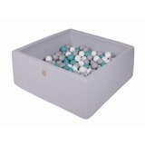MeowBaby Square Ball Pool, 90x90x40 cm s 300 žogami, bombaž, svetlo siva: turkizna/siva/bela, (21333814) | Shoptok.si
