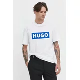 Hugo Blue Bombažna kratka majica moški, bela barva