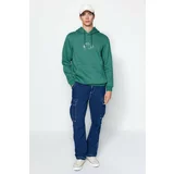 Trendyol Green Men's Regular/Regular Cut, Space Embroidery Hoodie. Sweatshirt.
