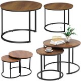  Set of 2-in-1 Round Coffee Tables Vintage Natural Wood 70x50cm 45x44cm | shoptok.hr