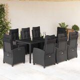  9-dijelni vrtni blagovaonski set s jastucima crni od poliratana Crna 190 cm table length | shoptok.hr