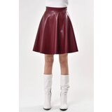 Dewberry 88854 Flared Faux Leather Skirt-BURGUNDY Cene