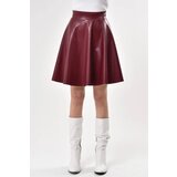 Dewberry 88854 Flared Faux Leather Skirt-BURGUNDY | shoptok.hr