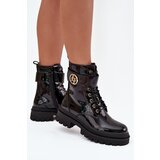 Boto Lacquered ankle boots workers women's with golden detail insulated black Fiorena | Shoptok.si