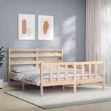 The Living Store Posteljni okvir z vzglavjem 160x200 cm trden les - Posteljni Okvir, (21529481) Cene