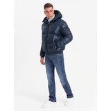 Ombre Warm men's puffer jacket with welts - navy blue | Shoptok.si