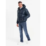 Ombre Warm men's puffer jacket with welts - navy blue