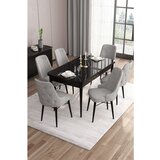 Hanah home Are - Black Marble, Grey Black MarbleGrey Extendable Dining Table & Chairs Set (7 Pieces) | ePonuda.com
