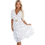numoco basic 604-2 Sensual black polka dot dress with a wrap neckline and decorative belt - white | Shoptok.si