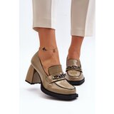 VINCEZA Green Patent Leather Pumps on Chunky Heel Terimene | Shoptok.si