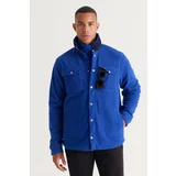 AC&Co / Altınyıldız Classics Men's Sax-Navy Blue Standard Fit Normal Cut Shirt Collar Pocket Fleece Jacket.