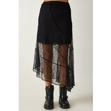  Women's Black Asymmetrical Lace Midi Skirt | Shoptok.si