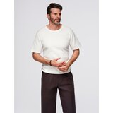 Ombre Men's waffle-textured T-shirt with round neckline - broken white | Shoptok.si