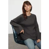 Trendyol Anthracite More Sustainable Wide Pattern Peplum Detailed Knitwear Sweater