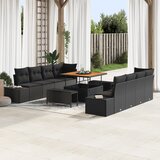 vidaXL 11-delni vrtni kavč set s blazinami črn poli ratan akacija | Shoptok.si