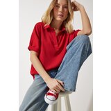 Happiness İstanbul Women's Red Polo Neck Knitted Crinkle Blouse | ePonuda.com