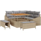  Vrtna garnitura - 8-dijelni set vrtnih sofa s jastučićima Bež Poli Ratan Akacija 2-sjedala vrtna sofa s jastučićima Bež Poli Ra Cijene
