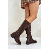 Boto Women's Insulated Flat Heel Boots With Gold Buckle Brown Arsisna | Shoptok.si