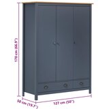  Trokrilni ormar Hill sivi 127 x 50 x 170 cm od masivne borovine | shoptok.hr