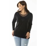 Şans Women's Plus Size Black Collar Lace Detailed Long Sleeve Blouse Cene