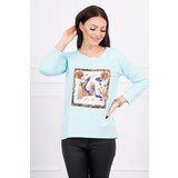 Kesi Blouse with 3D graphics and decorative pom pom-mint Cijene