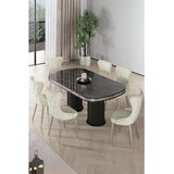 Hanah home trpezarijski set Galya, sto i 6 stolica, ploča u dekoru crnog mermera, hromirane noge, krem tkanina Babyface | Eponuda.com
