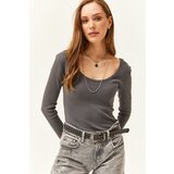 Olalook Women's Anthracite Wide Collar Camisole Blouse | shoptok.hr