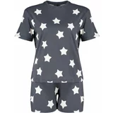 Trendyol Curve Anthracite Star Printed Knitted Pajamas Set