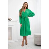 Kesi Włoski Dress tied with a pleated hem green Cene