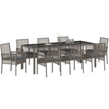  9-delni vrtni jedilni set s blazinami siva poli ratan, (22015466) | Shoptok.si