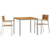 vidaXL 3-delni set za zunanjo jedilnico iz trdnega akacijevega lesa, zunanja jedilna miza 90x90x74.5 cm iz trdnega akacijevega lesa, skladiščni vrtni stoli 2 kosa iz trdnega akacijevega lesa in metala | Shoptok.si