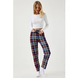  Women's Navy Blue Patterned Soft Textured Knitted Pajamas Bottoms