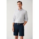 Avva Men's Light Gray Easy Iron Button Collar Textured Cotton Standard Fit Regular Fit Shirt Cene
