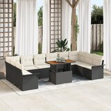 vidaXL 11 kosov vrtne jedilne garniture z blazinami Črni poli ratan Acacia | Shoptok.si