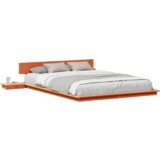  Krevet s podnom konstrukcijom s noćnim ormarićima u boji voska 150x200cm od čvrstog drva | shoptok.hr