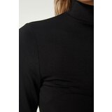  Women's Black High Neck Wrap Elastic Knitted Blouse | Shoptok.si