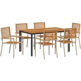  7 Dijelni Vrtni Trpezarijski Set Bež Poliratana Akacija Stackable Vrtne Stolice s Jastučićima - Set od 2 u Bež Poliratanu Vrtn Cijene