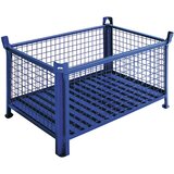 Heson zaboj za zlaganje z dnom iz jeklene pločevine, dxš 800 x 600 mm, moder lak | Shoptok.si