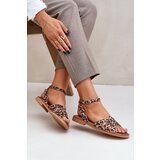 Lewski Shoes Leather Women's Sandals On Flat Heels Leopard Zazoo 3688 Brown Cene