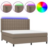  Krevet box spring s madracem LED smeđesivi 160x200 cm tkanina | shoptok.hr