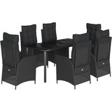  7-dijelni vrtni blagovaonski set s jastucima crni od poliratana Crna 160 x 80 x 74 cm | shoptok.hr