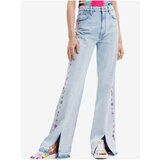 Desigual Light blue womens wide jeans Flores - Women Cene