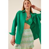  Women's Dark Green Oversize Long Basic Shirt | shoptok.hr