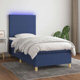  Box spring postelja z vzmetnico LED modra 80x200 cm blago, (20901077) Cene